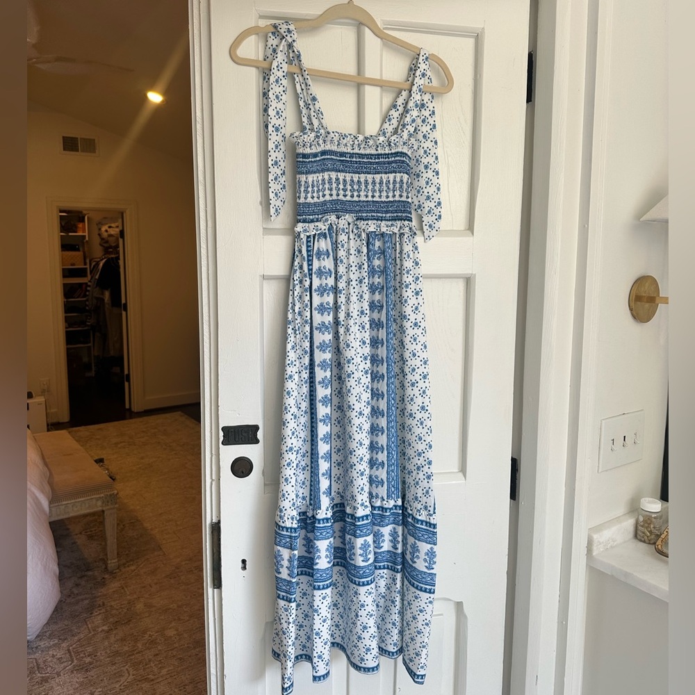 Blue and White Floral Midi Dress